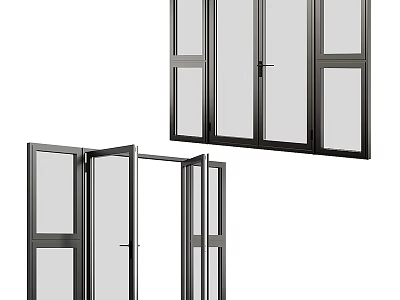 Sleek Black Frame Sliding Doors With Glass Panels And Modern Design For Home 3d model