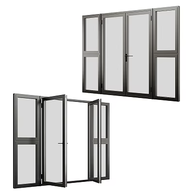 Sleek Black Frame Sliding Doors With Glass Panels And Modern Design For Home 3d model