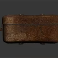 Brown Leather Suitcase With Metal Buckles And Blue Label For Travel Use
