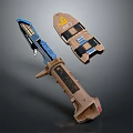 Futuristic Sci Fi Weapon with Blue Accents Brown Grip and Detailed Energy Core Design