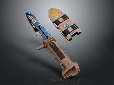 Futuristic Sci Fi Weapon with Blue Accents Brown Grip and Detailed Energy Core Design 3d model