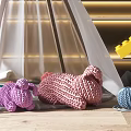 White Kids Tent With Knitted Sheep Yarn Balls By Lit Wooden Shelf And Lego Blocks