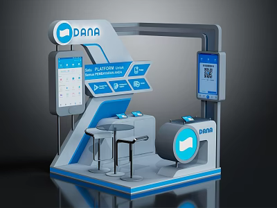 DANA Exhibition Booth With Display Screens Information Panels And Interactive Devices 3d model