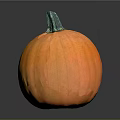 Fresh Ripe Orange Pumpkin with Green Stem and Smooth Texture on Black Background