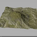 Detailed Topographic Terrain Model With Green Contour Lines And Mountainous Elevation Features