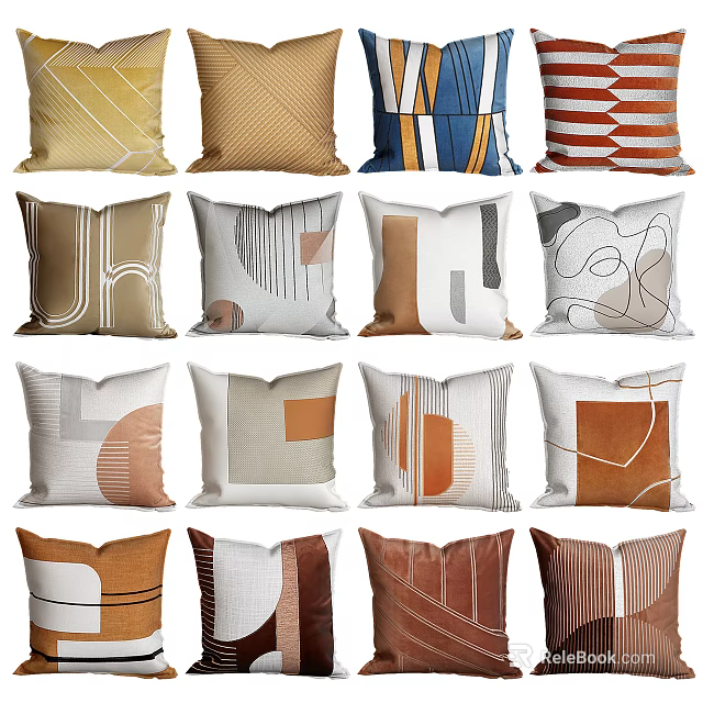 Modern Decorative Throw Pillows Featuring Geometric Patterns And Neutral Color Tones 3d model