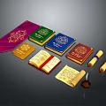 Vintage Books And Scrolls Collection With Decorative Covers Open Manuscript And Inkwell