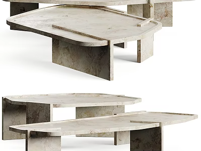Modern Coffee Table With Unique Marble Top And Stylish Geometric Base Design 3d model