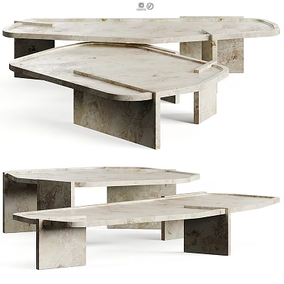 Modern Coffee Table With Unique Marble Top And Stylish Geometric Base Design 3d model