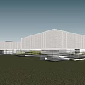 Modern Office Building Complex With Grid Facade And Landscaped Surroundings 3d model