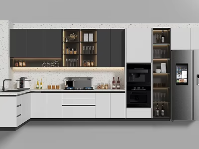 Modern Kitchen Interior Design With Black White Cabinets Island Countertop And Appliances 3d model