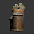 Ancient Bronze Shoe Shaped Vessel With Patina Handle Carved Design And Spout