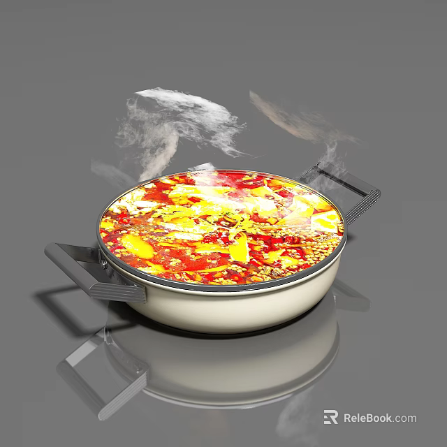 Steaming Hot Pot Cookware Set With White Body And Handles For Fresh Ingredients 3d model 