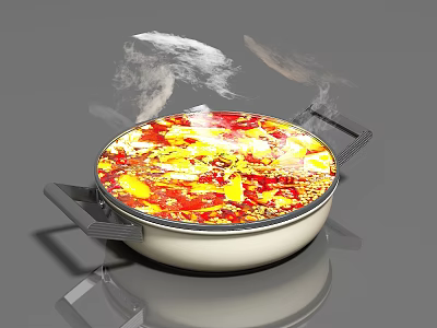 Steaming Hot Pot Cookware Set With White Body And Handles For Fresh Ingredients 3d model