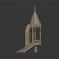 Gothic Style Pavilion Architecture With Spire Arched Door And Staircase