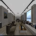 Modern Sales Office Interior With Spacious Layout Sofa Coffee Table And Floor To Ceiling Windows 3d model