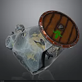 Unique Weapon Design With Wooden Top Red Rim Transparent Body And Green Emblem