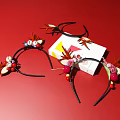 Decorative Headbands With Deer Antlers Flowers And Beads On Red Background