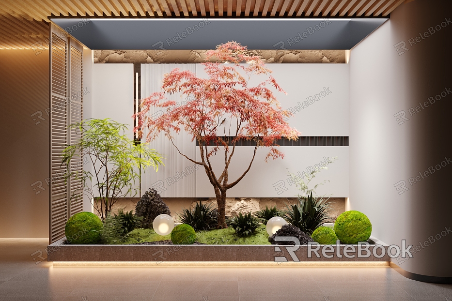 Indoor landscape landscaping courtyard landscape sketch landscape tree fern plant background wall model