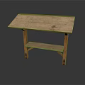 Vintage Wooden Table Furniture With Lower Shelf And Natural Wood Texture