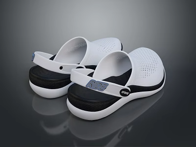 Comfortable White Perforated Casual Clogs With Black Sole And Breathable Design 3d model