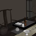 Traditional Chinese Tea Set on Wooden Table with Tea Tray Teapot Teacups and Natural Light