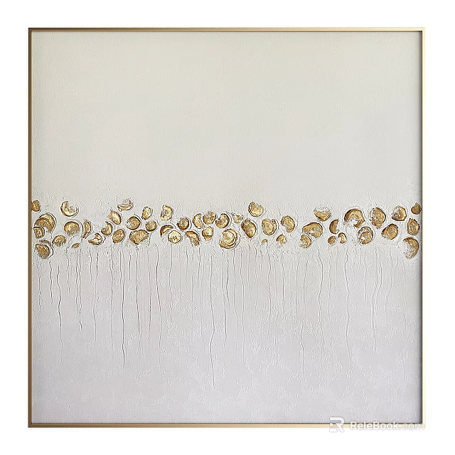 Abstract Painting With White Canvas Gold Circular Patterns Vertical Lines And Modern Texture 3d model