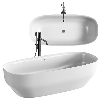 Stylish White Freestanding Bathtub With Faucet 3d model