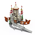 Kindergarten Castle Themed Playground With Slide Flags And Ship Shaped Elements 3d model