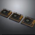 Set Of Three Modern Electronic Turntables With Transparent Covers And Control Panels