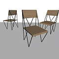 Three Modern Wooden Leisure Chairs With Black Metal Frame In Minimalist White Space