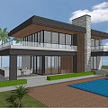 Modern Luxury Detached Villa With Swimming Pool Terrace Palm Trees Lawn And Wooden Deck