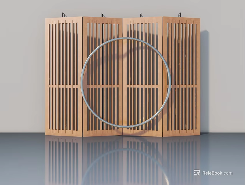 Modern Wooden Hinged Door With Vertical Slat Design And Natural Wood Finish 3d model 