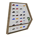 Polygonal Display Shelf With Colorful Shoes Storage And Small Green Plant