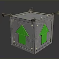 Metallic Cube Structure With Green Arrows And Mounting Brackets