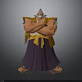 A Muscular Man Standing With Arms Crossed Wearing Yellow Top And Purple Robe Brown Sandals