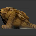 Golden Toad Statue With Intricate Carved Patterns On Black Background