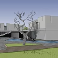 Modern Semi Detached Villa Exterior with Geometric Roofs Courtyard and Water Features