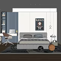 Stylish Kids Room Interior With Bed Geometric Rug Soccer Ball Basketball Desk Chair KAWS Poster