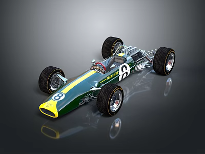 Vintage Lotus Racing Car With Green Yellow Body Number 8 And Streamlined Design 3d model