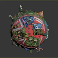 Colorful Sphere Artwork Featuring Grass Trees Marine Life And Small Animals