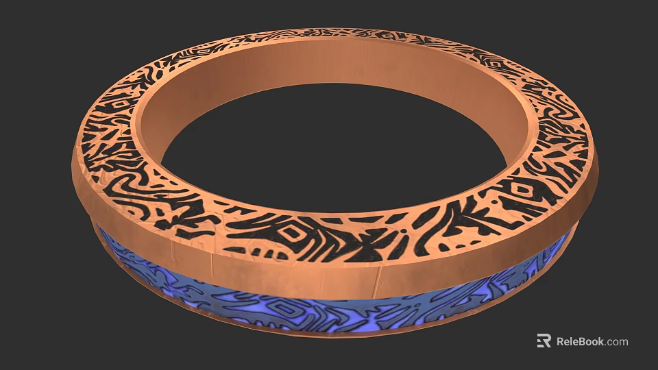 Copper Circular Weapon With Intricate Black Patterns And Blue Wave Details 3d model