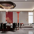 Luxurious Private Dining Room Interior With Round Table Chandelier And Sofa 3d model
