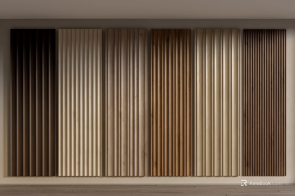 Modern Wall Paneling Designs Featuring Various Wooden Tones And Textures 3d model 
