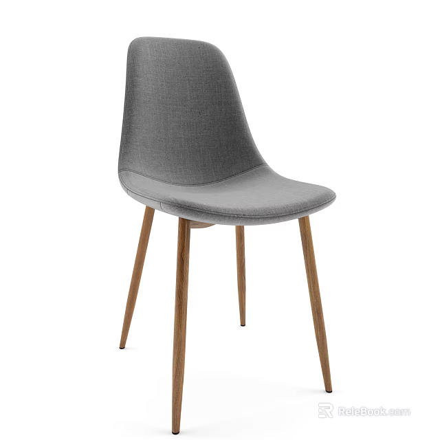 Gray Fabric Upholstered Accent Chair With Wooden Legs Modern Simple Design 3d model 