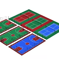Multi Colored Sport Courts With Green Red Blue Surfaces Basketball Volleyball Fields Layout Design