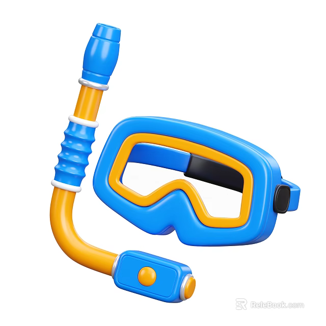 Kids Snorkel Mask And Tube Blue Yellow Sports Equipment For Swimming 3d model 