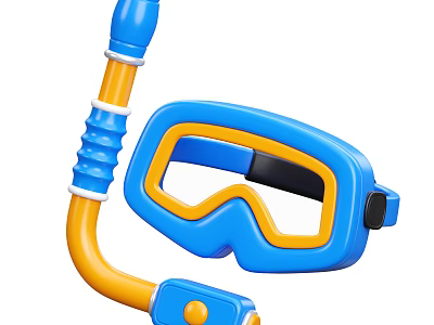 Kids Snorkel Mask And Tube Blue Yellow Sports Equipment For Swimming 3d model