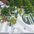 Beautiful Park Landscape With Winding Paths Lush Trees Water Features Benches And People Walking