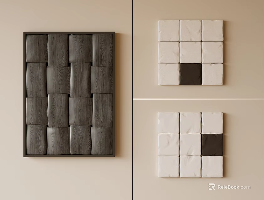 Modern Wall Decor With Woven Panel And Tile Like Accents 3d model